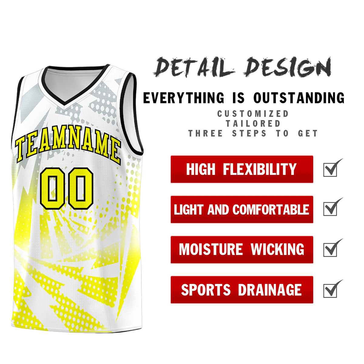 Custom Youth Basketball Jerseys White Fluorescent Yellow Lightning Halftone Personalized Team Uniforms