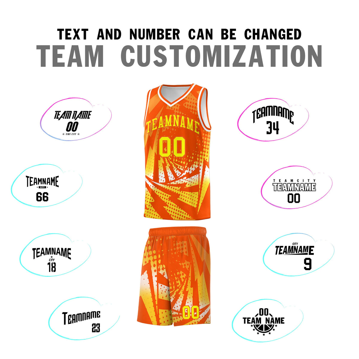 Custom Youth Basketball Jerseys Orange Gold Lightning Halftone Personalized Team Uniforms