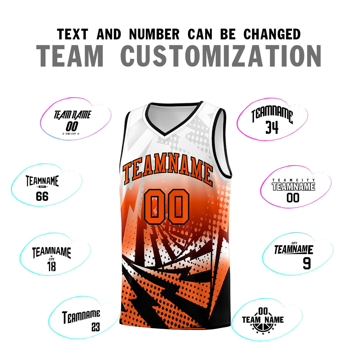 Custom Youth Basketball Jerseys White Orange Lightning Halftone Personalized Team Uniforms