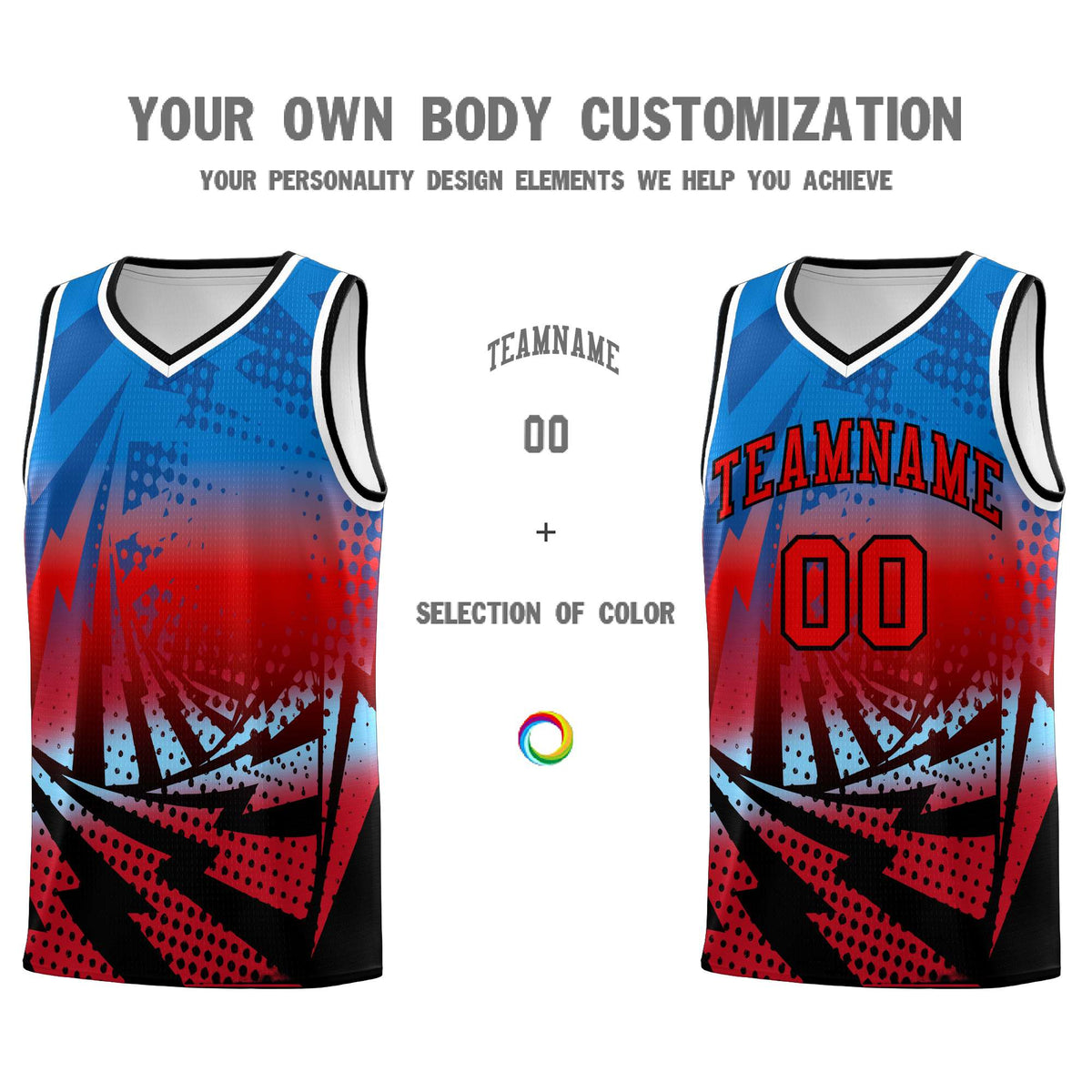 Custom Youth Basketball Jerseys Royal Red Lightning Design Halftone Personalized Uniforms