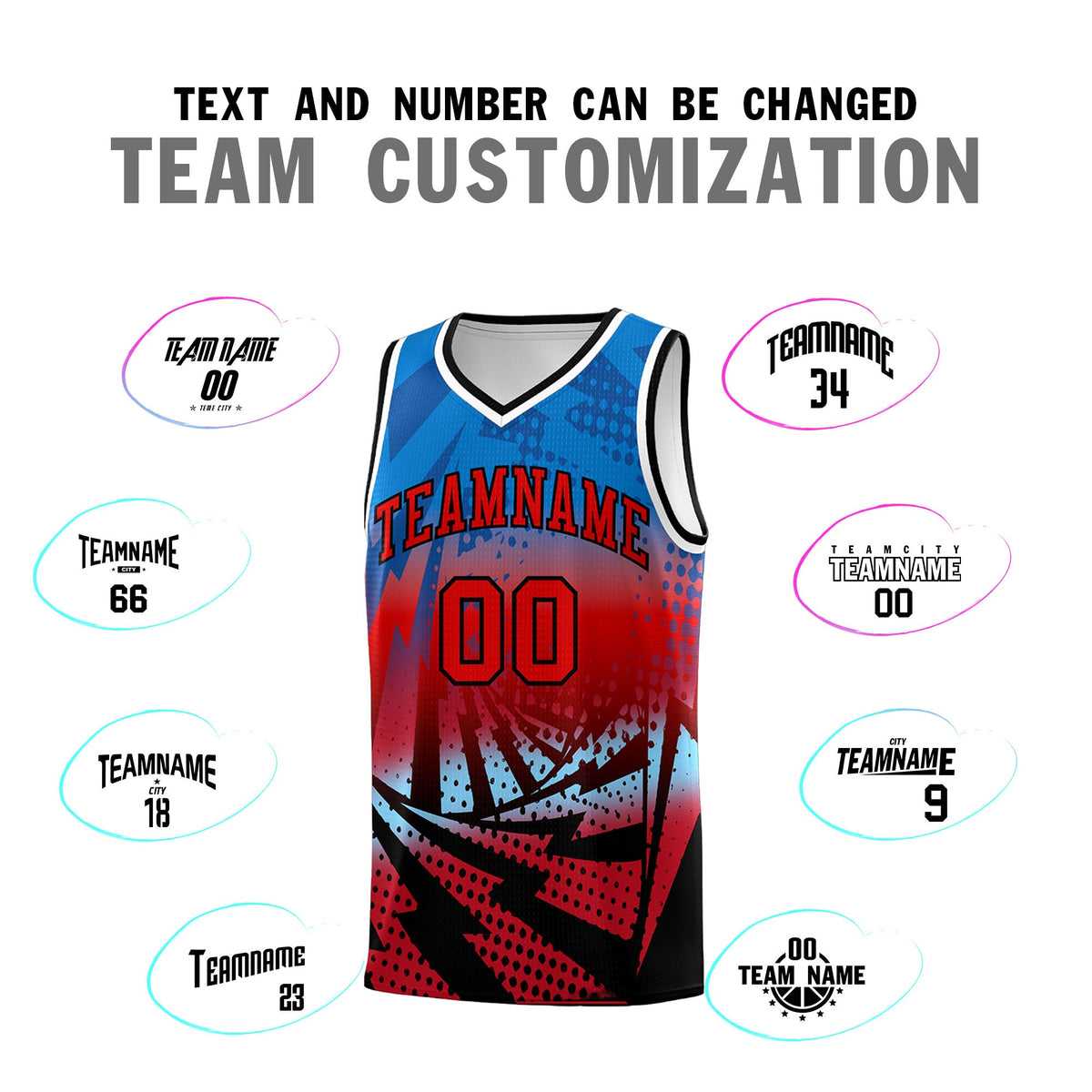 Custom Youth Basketball Jerseys Royal Red Lightning Design Halftone Personalized Uniforms
