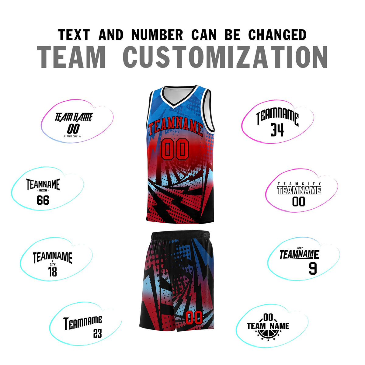 Custom Youth Basketball Jerseys Royal Red Lightning Design Halftone Personalized Uniforms