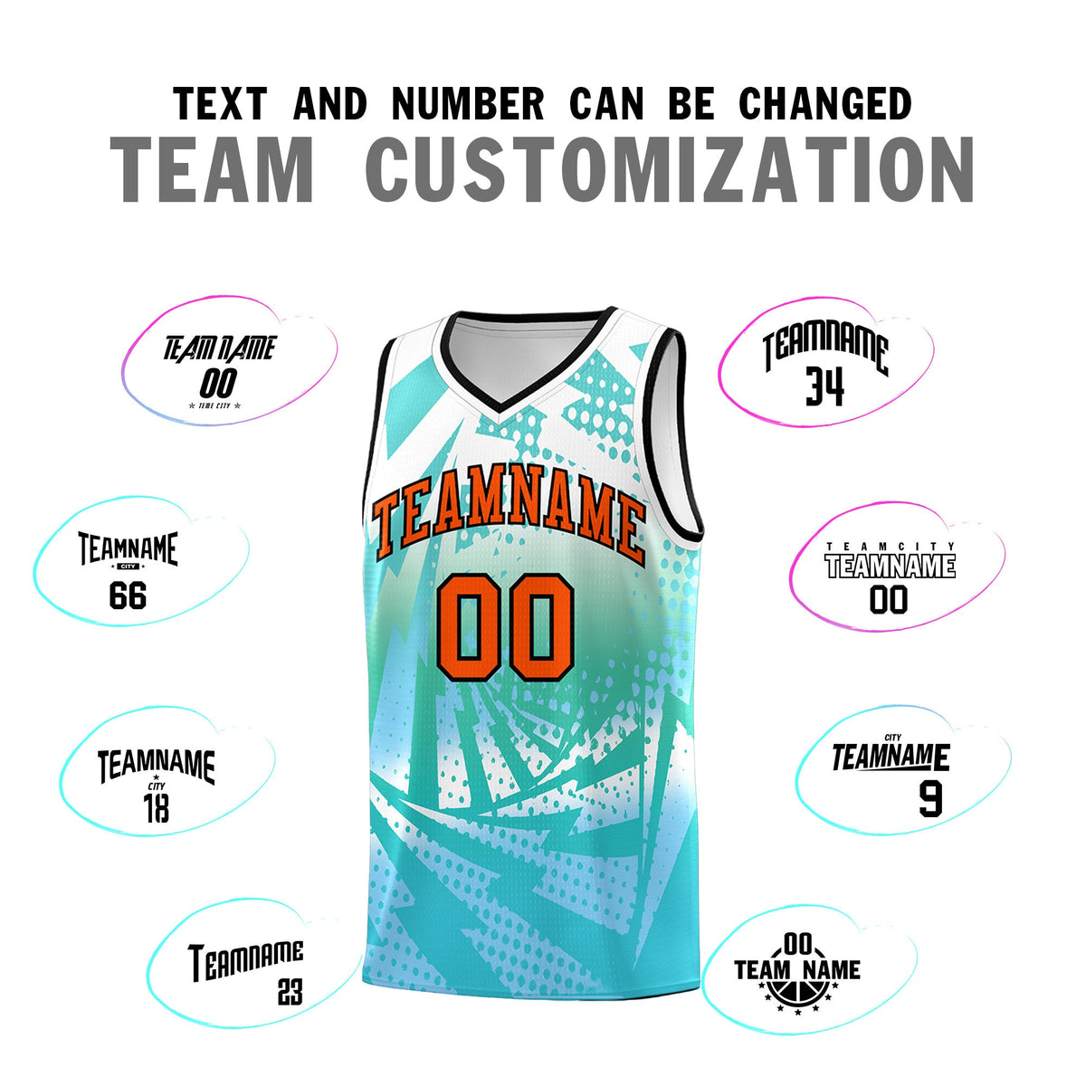 Custom Youth Basketball Jerseys White Light Blue Lightning Halftone Personalized Team Uniforms