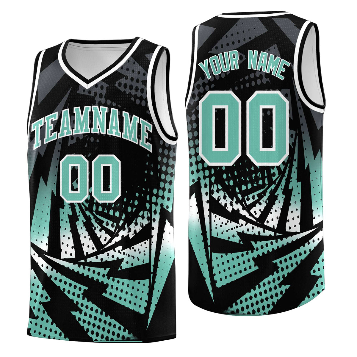 Custom Youth Basketball Jerseys Black Bright Green Lightning Halftone Personalized Team Uniforms