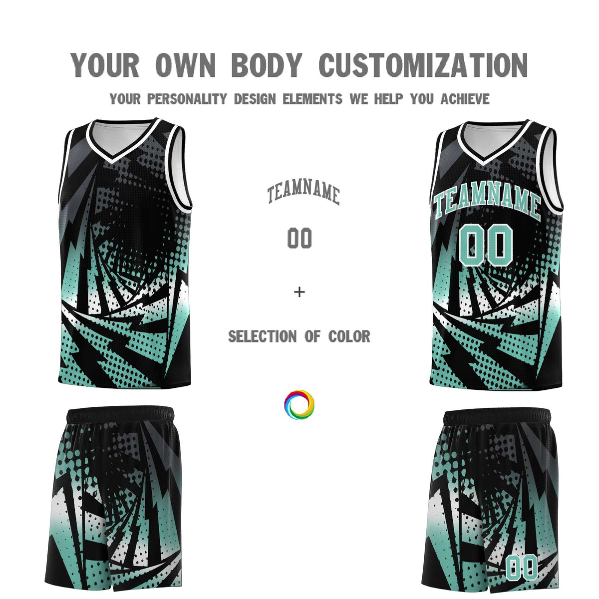 Custom Youth Basketball Jerseys Black Bright Green Lightning Halftone Personalized Team Uniforms