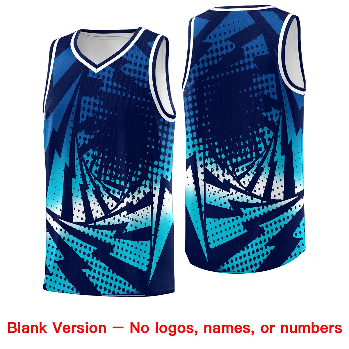 Custom Youth Basketball Jerseys Navy Sky Blue Lightning Halftone Personalized Team Uniforms