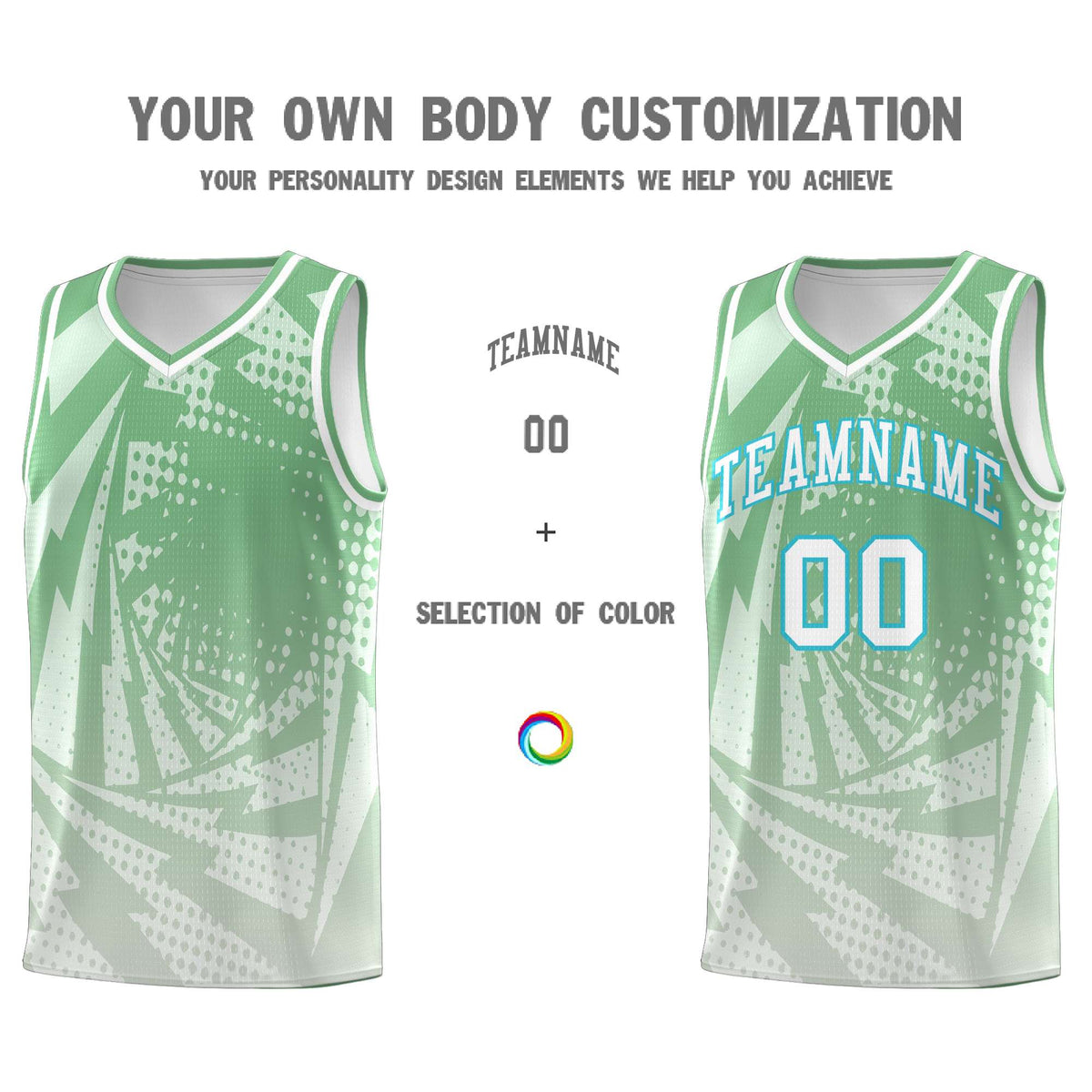Custom Youth Basketball Jerseys Green Gray Lightning Halftone Personalized Team Uniforms