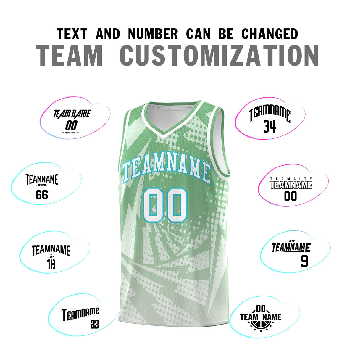 Custom Youth Basketball Jerseys Green Gray Lightning Halftone Personalized Team Uniforms