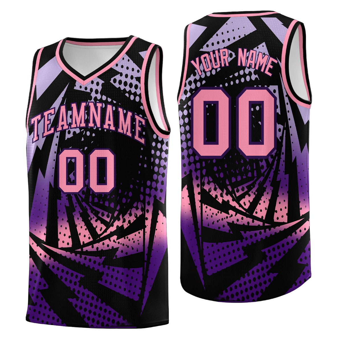 Custom Youth Basketball Jerseys Black Purple Lightning Halftone Personalized Team Uniforms