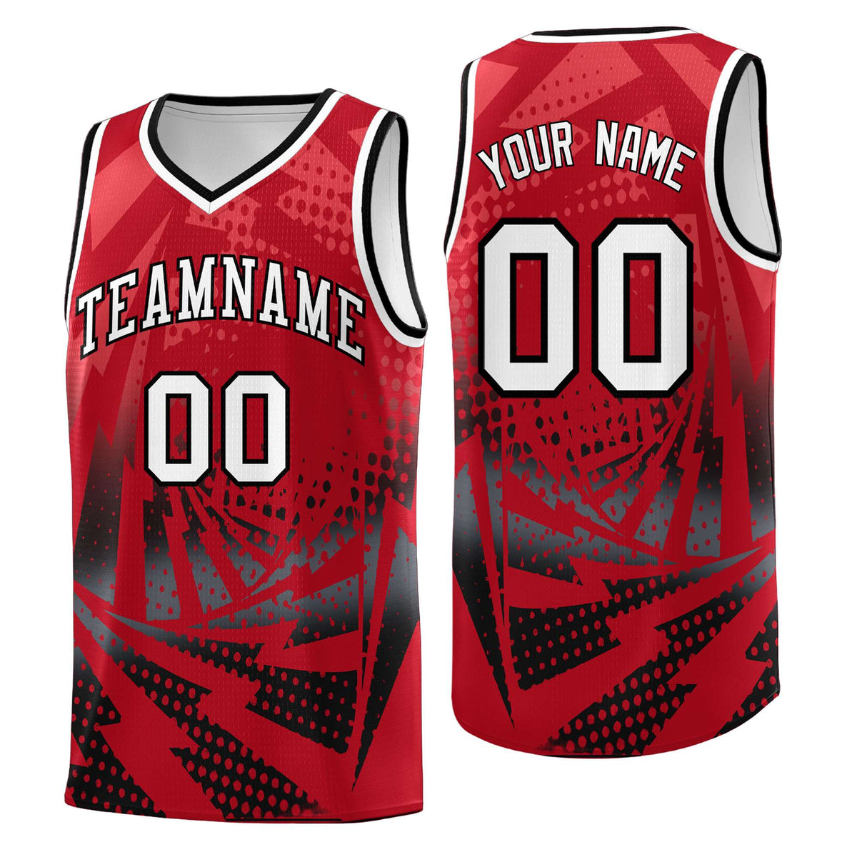 Custom Youth Basketball Jerseys Red Black Lightning Halftone Personalized Team Uniforms