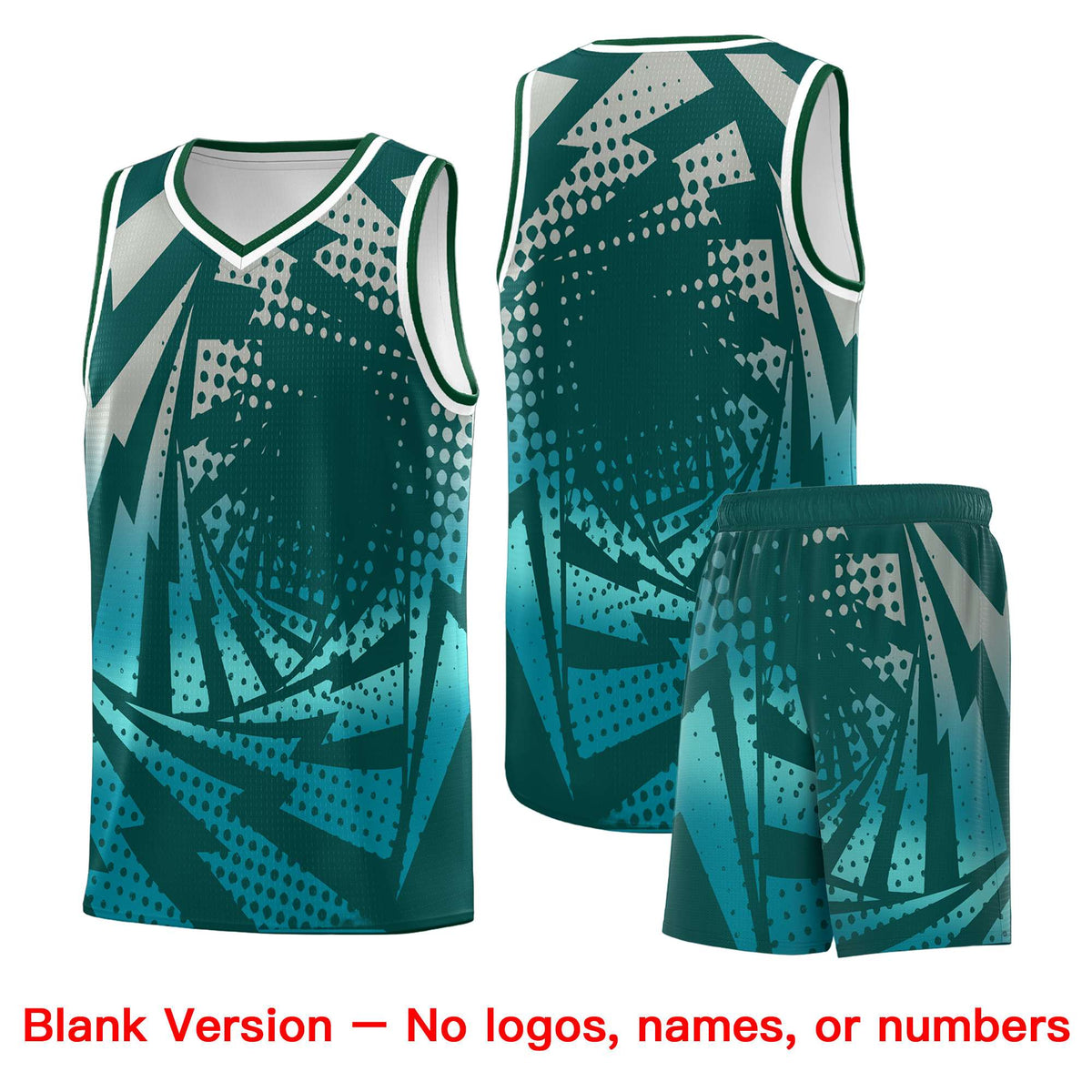 Custom Youth Basketball Jerseys Midnight Green Teal Lightning Halftone Personalized Team Uniforms