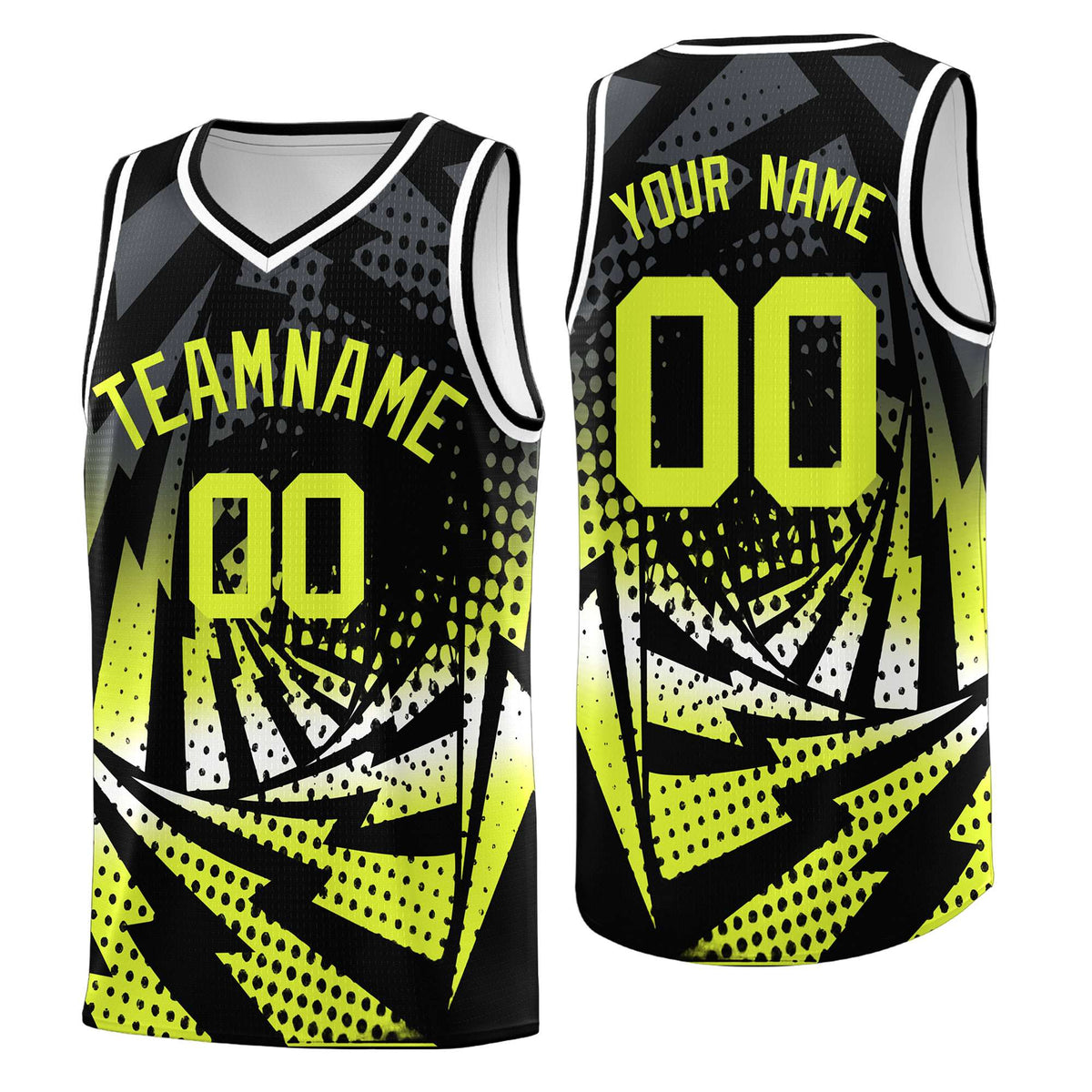 Custom Youth Basketball Jerseys Black Fluorescent Green Lightning Halftone Personalized Team Uniforms