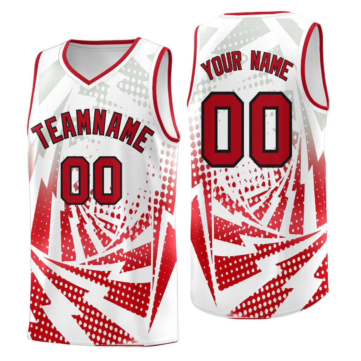 Custom Youth Basketball Jerseys White Red Lightning Halftone Personalized Team Uniforms