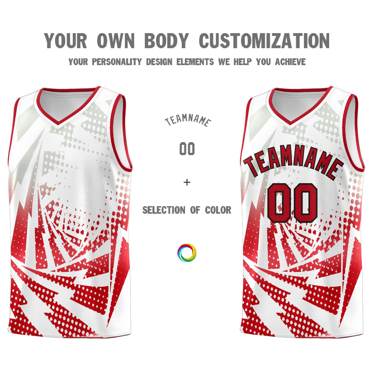 Custom Youth Basketball Jerseys White Red Lightning Halftone Personalized Team Uniforms