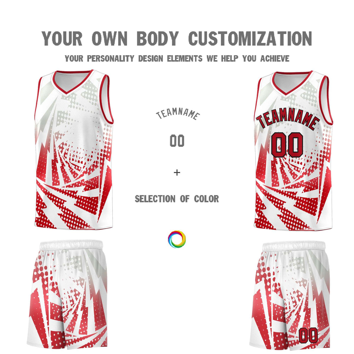 Custom Youth Basketball Jerseys White Red Lightning Halftone Personalized Team Uniforms