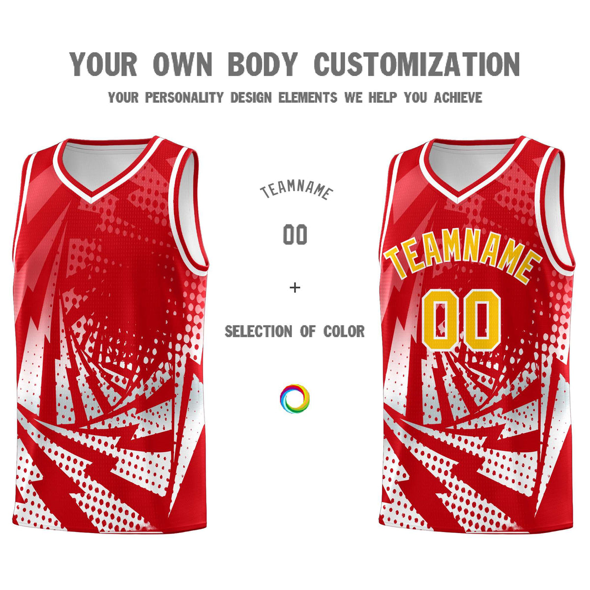 Custom Youth Basketball Jerseys Red White Lightning Halftone Personalized Team Uniforms