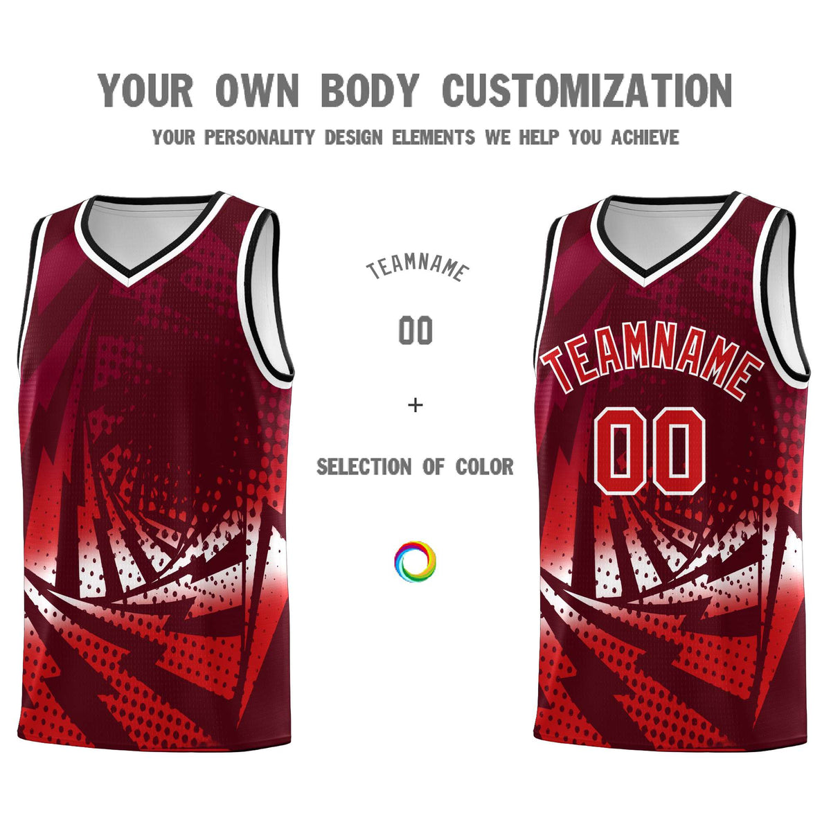 Custom Youth Basketball Jerseys Maroon Red Lightning Halftone Personalized Team Uniforms