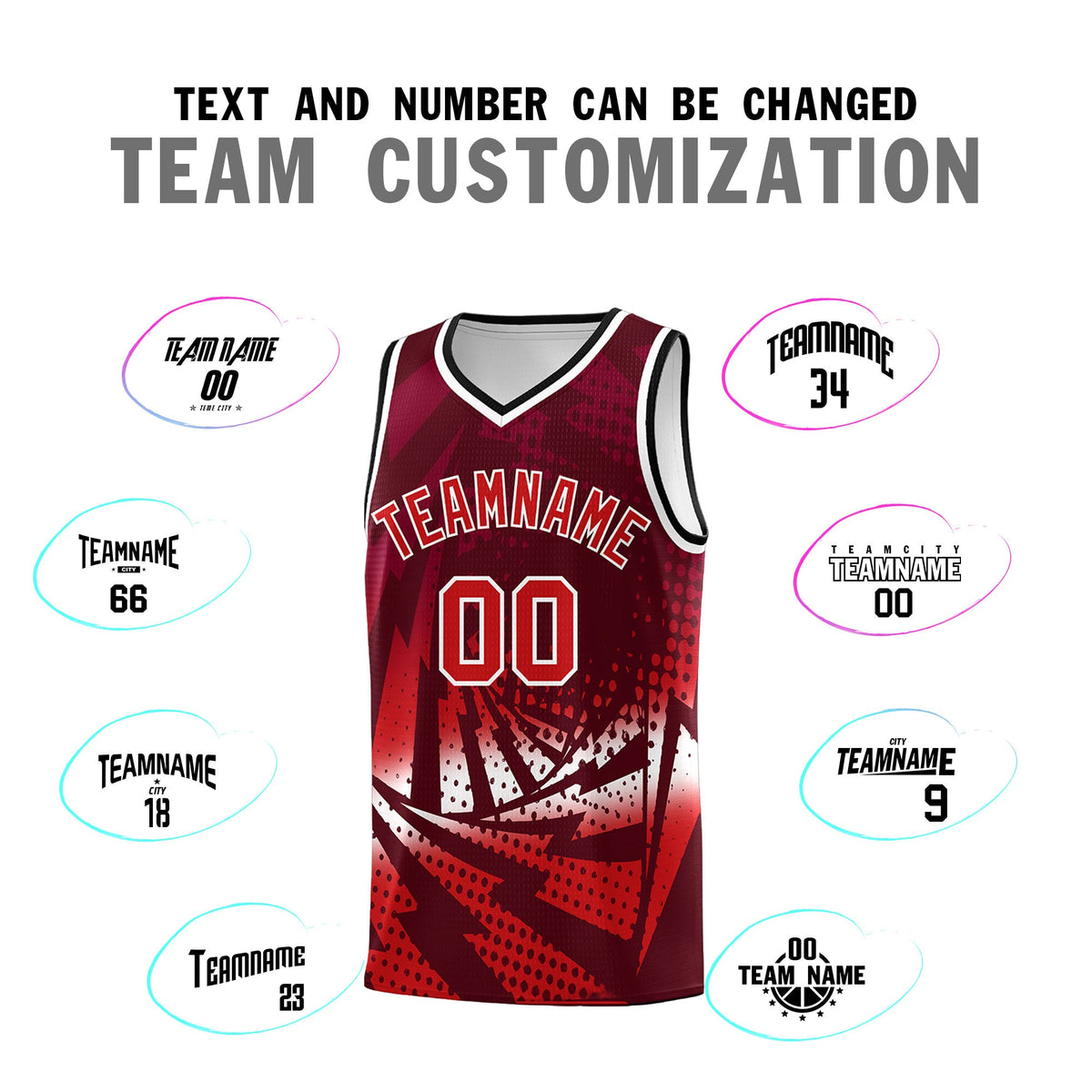 Custom Youth Basketball Jerseys Maroon Red Lightning Halftone Personalized Team Uniforms