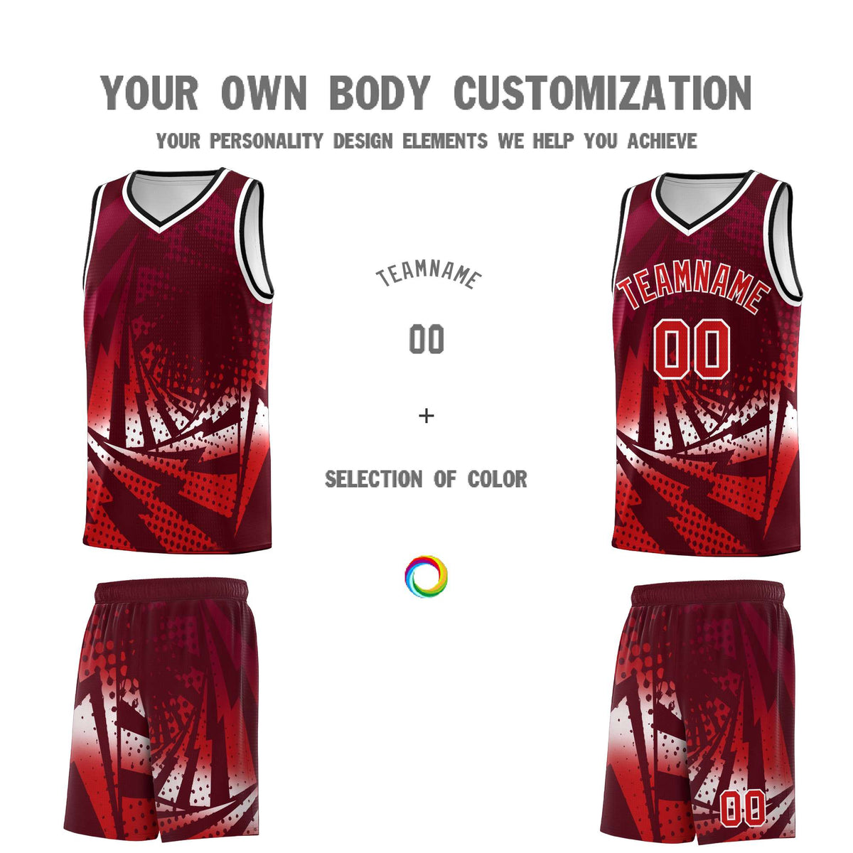 Custom Youth Basketball Jerseys Maroon Red Lightning Halftone Personalized Team Uniforms
