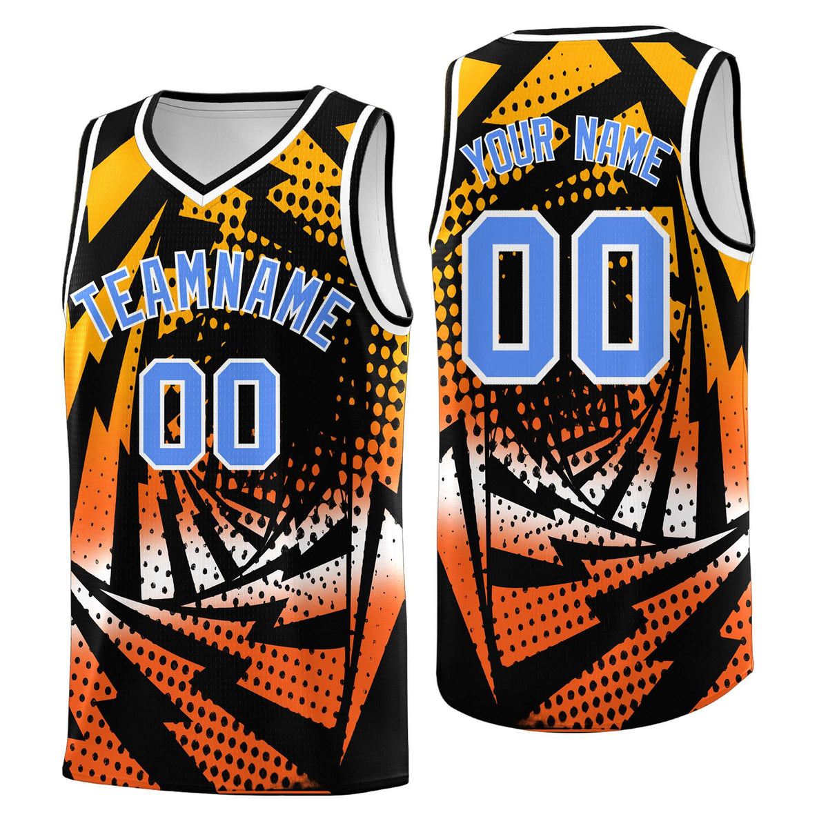Custom Youth Basketball Jerseys Black Orange Lightning Design Halftone Personalized Uniforms