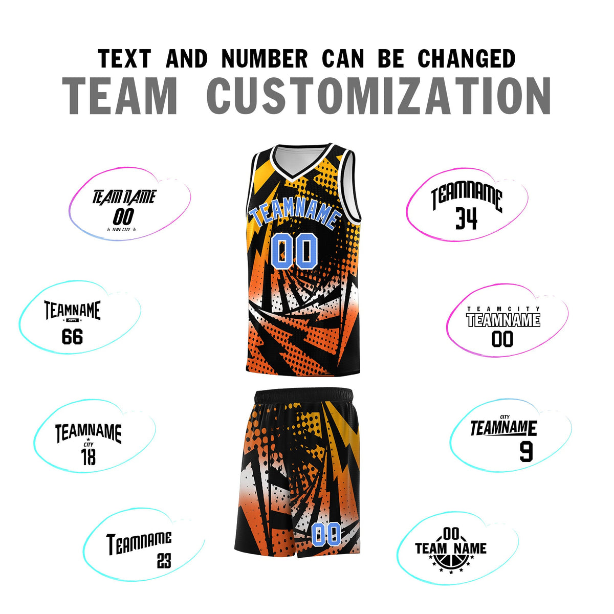 Custom Youth Basketball Jerseys Black Orange Lightning Design Halftone Personalized Uniforms