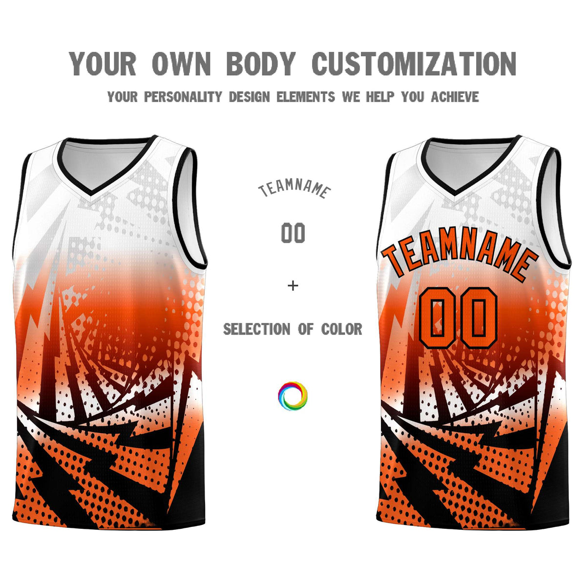 Custom Youth Basketball Jerseys White Orange Lightning Halftone Personalized Team Uniforms