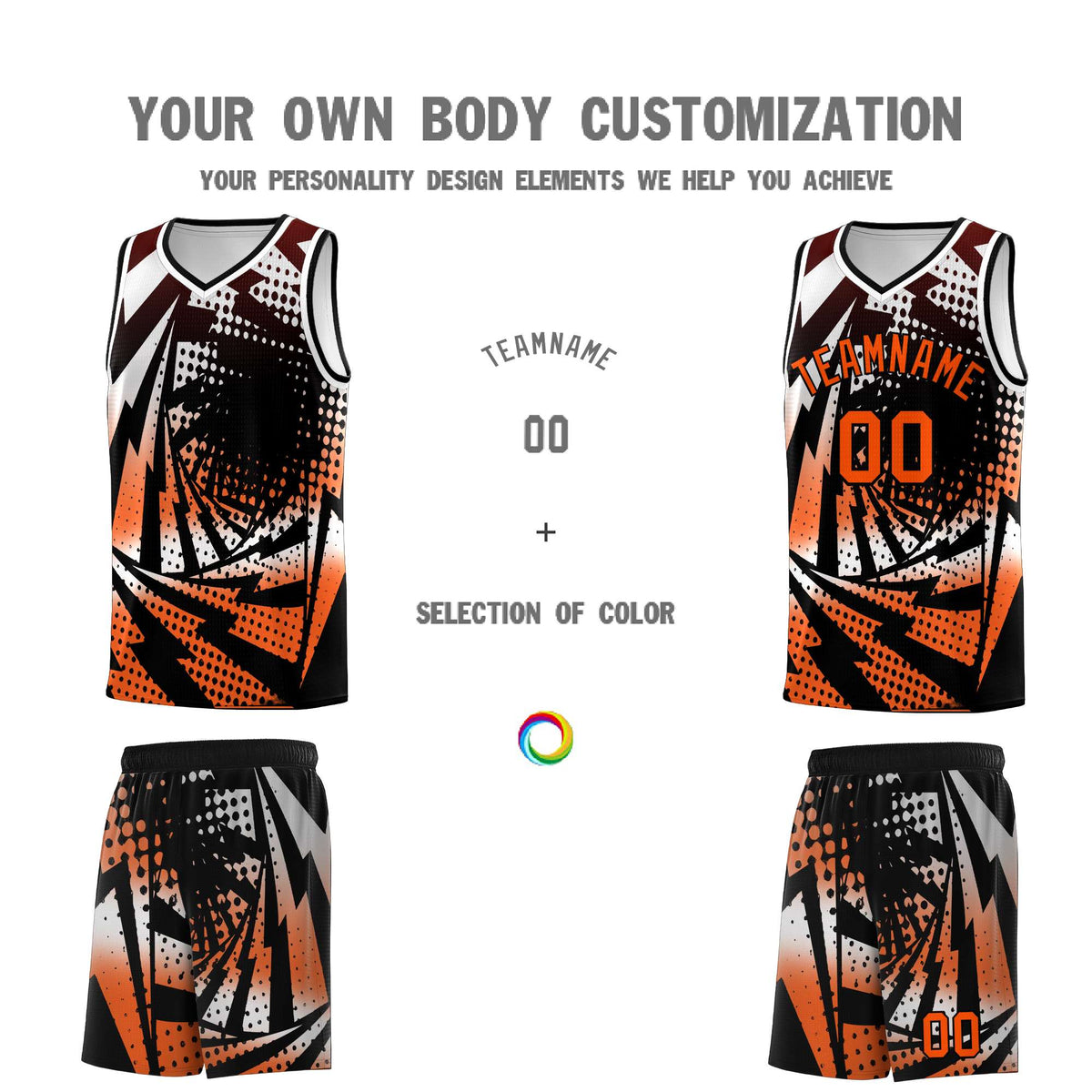 Custom Youth Basketball Jerseys White Orange Lightning Halftone Personalized Team Uniforms