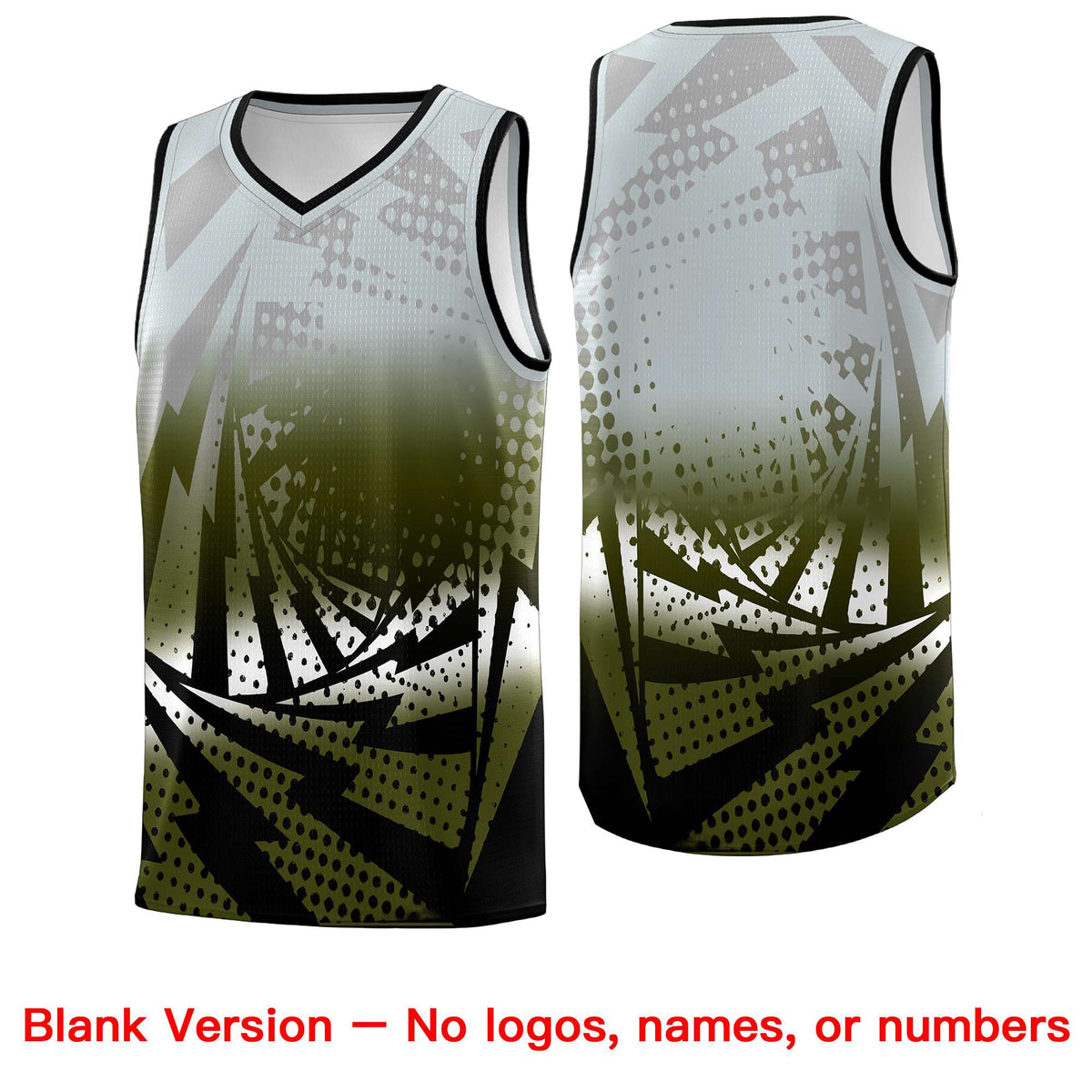 Custom Youth Basketball Jerseys Silver Gray Olive Lightning Design Halftone Personalized Uniforms