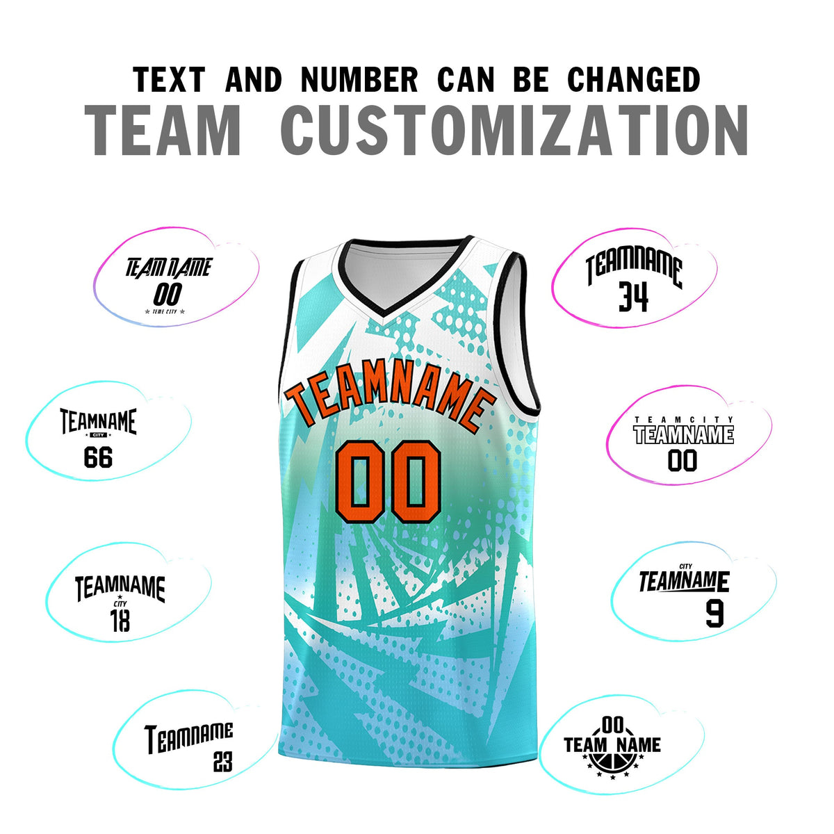 Custom Youth Basketball Jerseys White Light Blue Lightning Halftone Personalized Team Uniforms