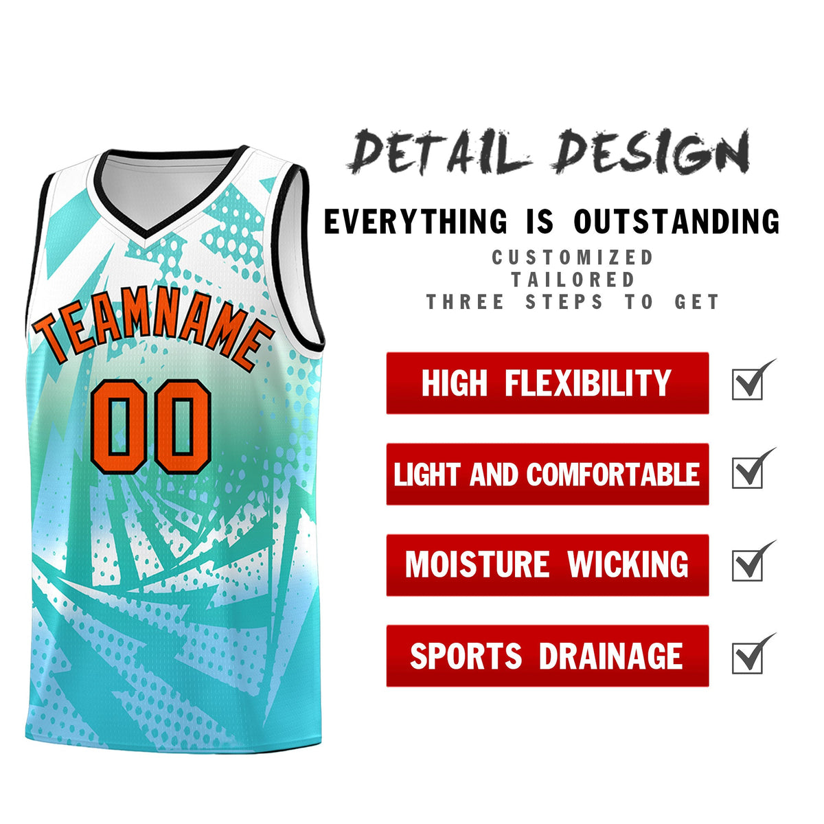 Custom Youth Basketball Jerseys White Light Blue Lightning Halftone Personalized Team Uniforms