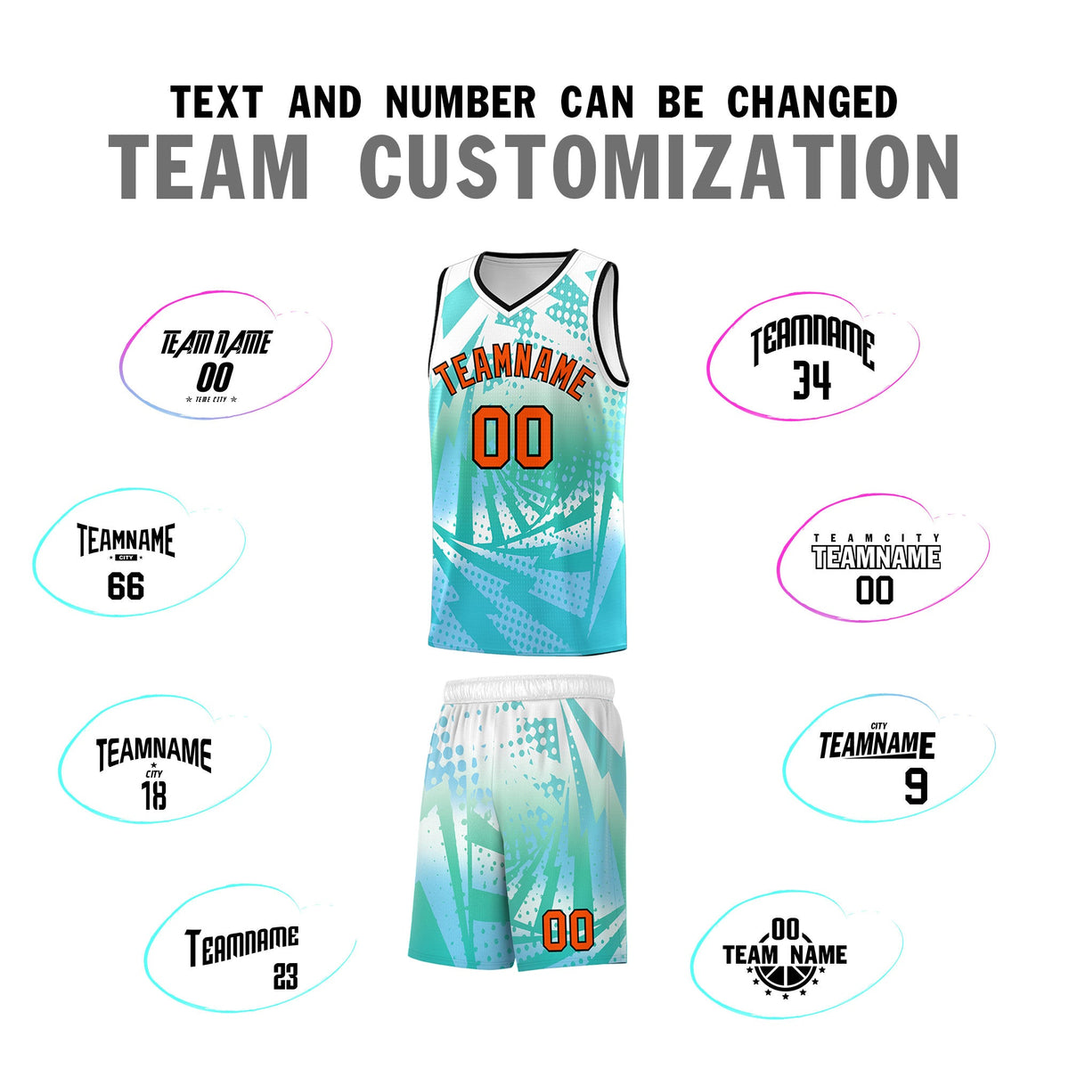 Custom Youth Basketball Jerseys White Light Blue Lightning Halftone Personalized Team Uniforms