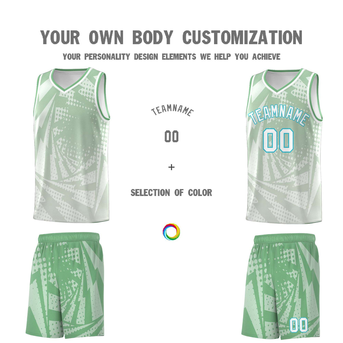 Custom Youth Basketball Jerseys Green Gray Lightning Halftone Personalized Team Uniforms