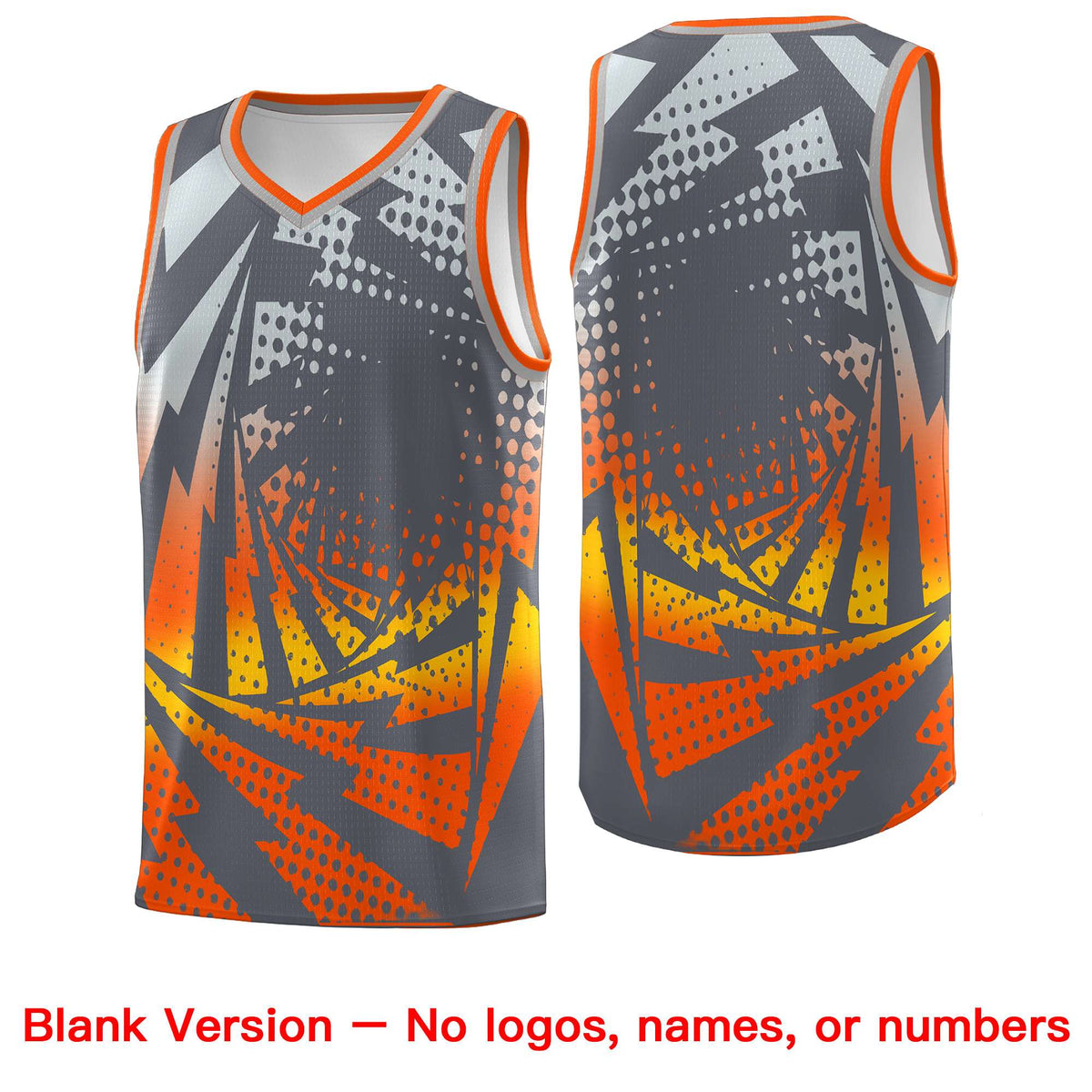 Custom Youth Basketball Jerseys Dark Gray Orange Lightning Design Halftone Personalized Uniforms