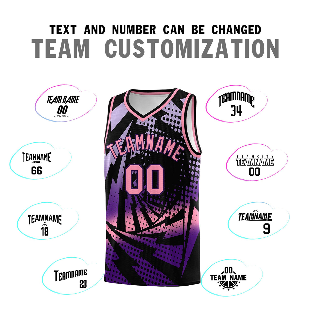 Custom Youth Basketball Jerseys Black Purple Lightning Halftone Personalized Team Uniforms
