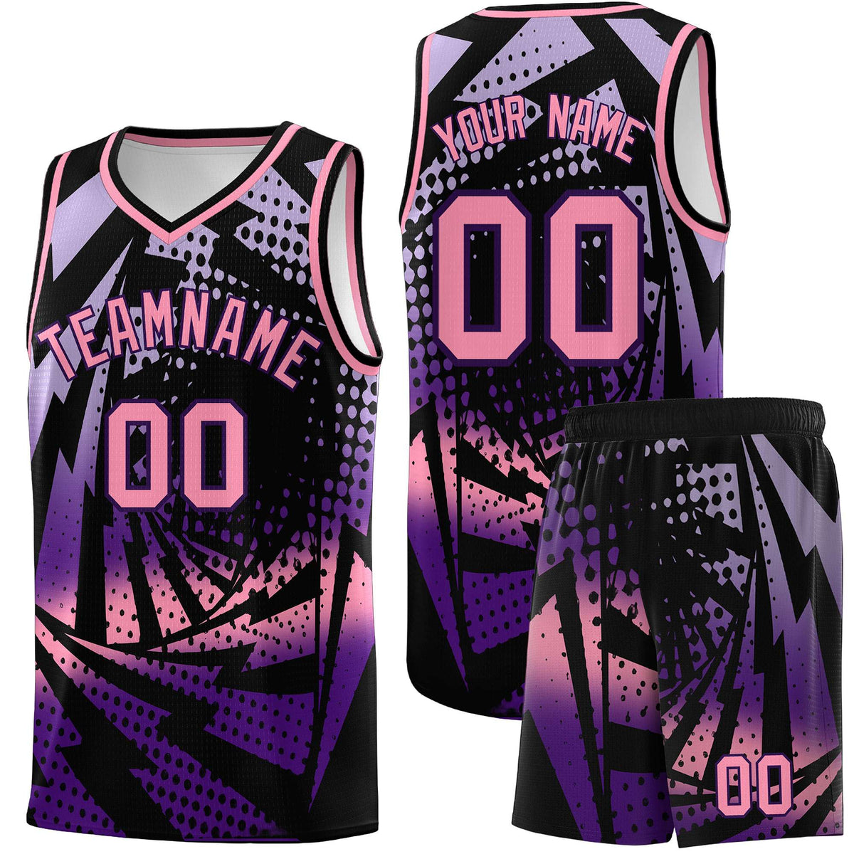 Custom Youth Basketball Jerseys Black Purple Lightning Halftone Personalized Team Uniforms
