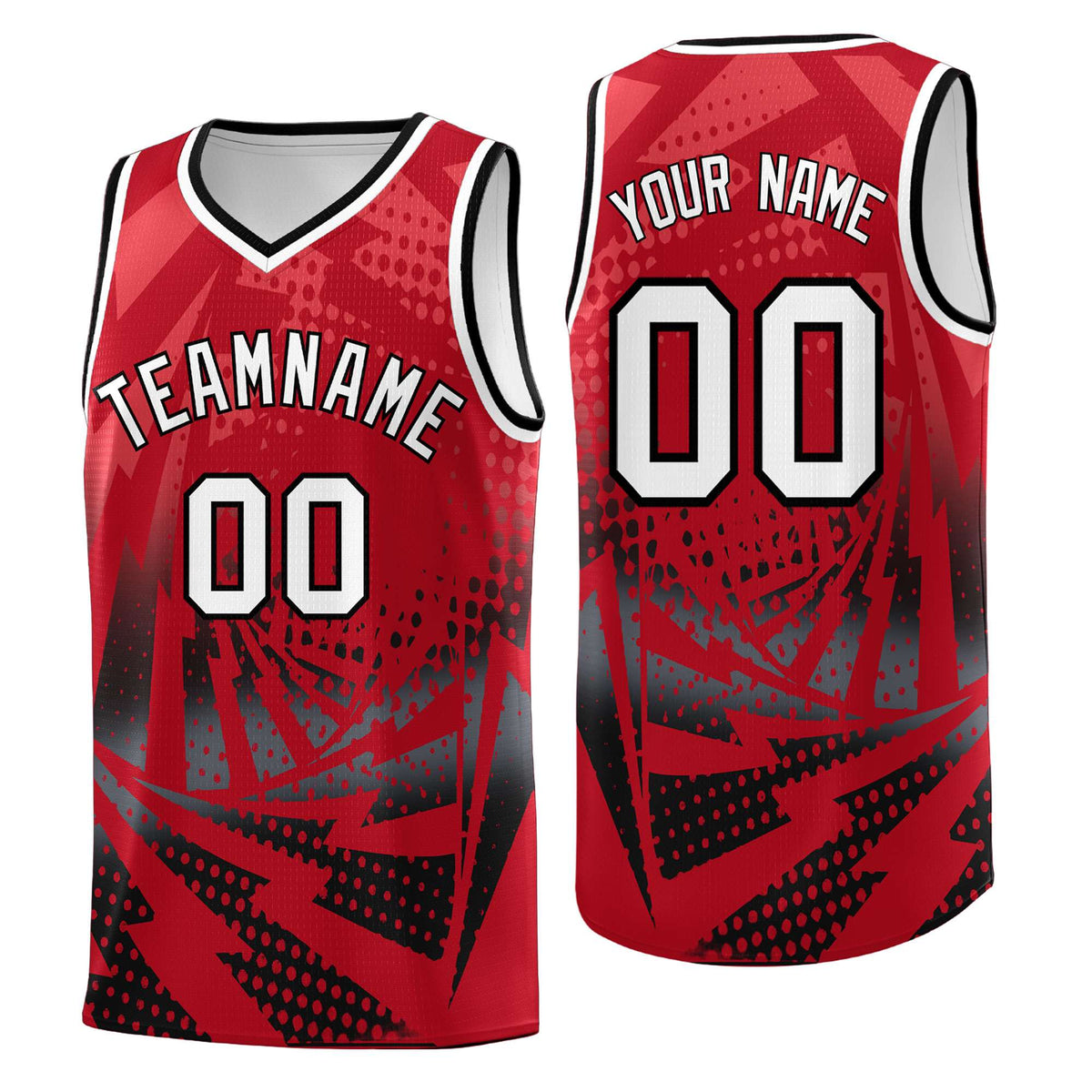 Custom Youth Basketball Jerseys Red Black Lightning Halftone Personalized Team Uniforms
