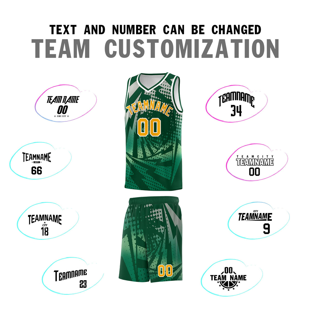 Custom Youth Basketball Jerseys Green Kelly Green Lightning Design Halftone Personalized Uniforms