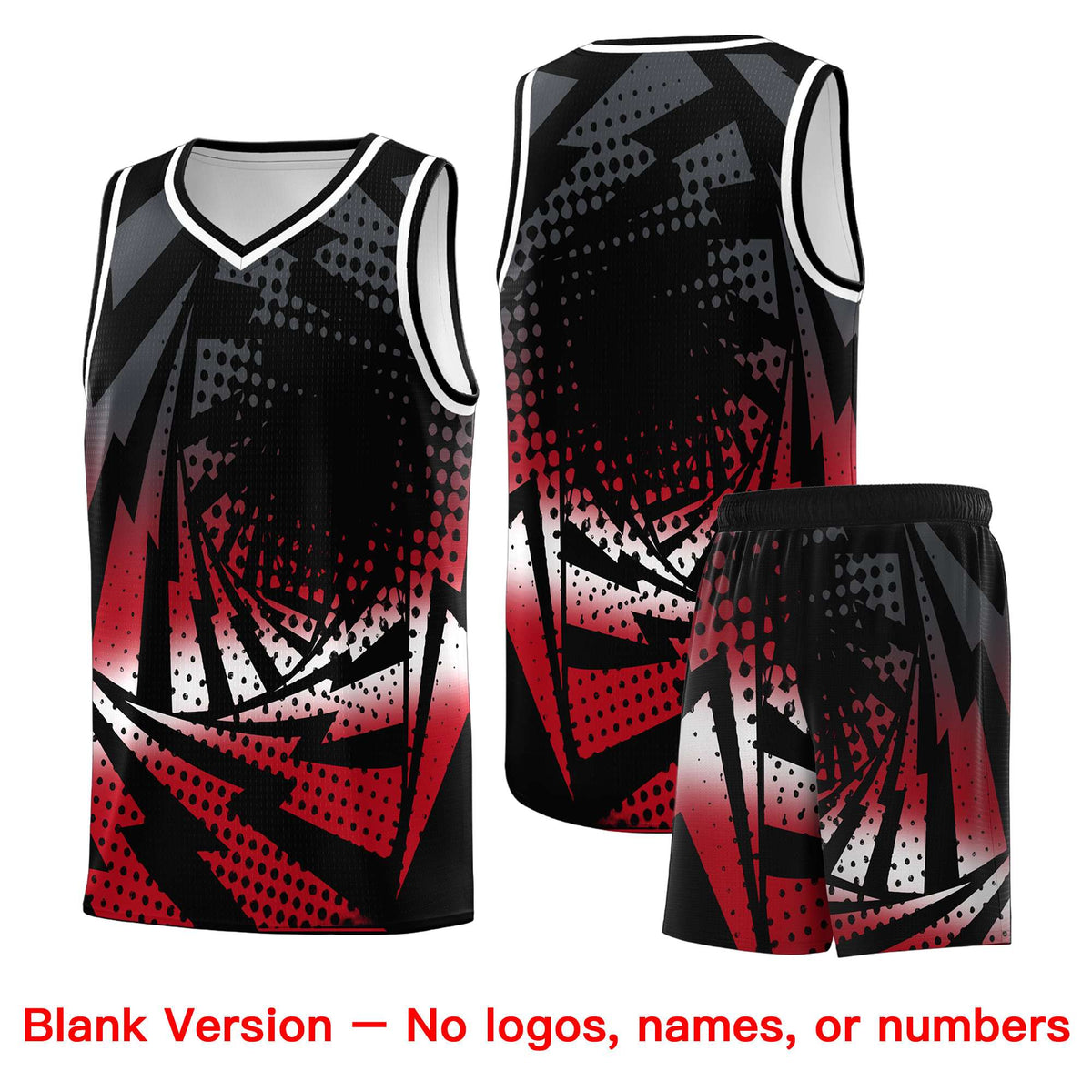 Custom Youth Basketball Jerseys Black Red Lightning Halftone Personalized Team Uniforms