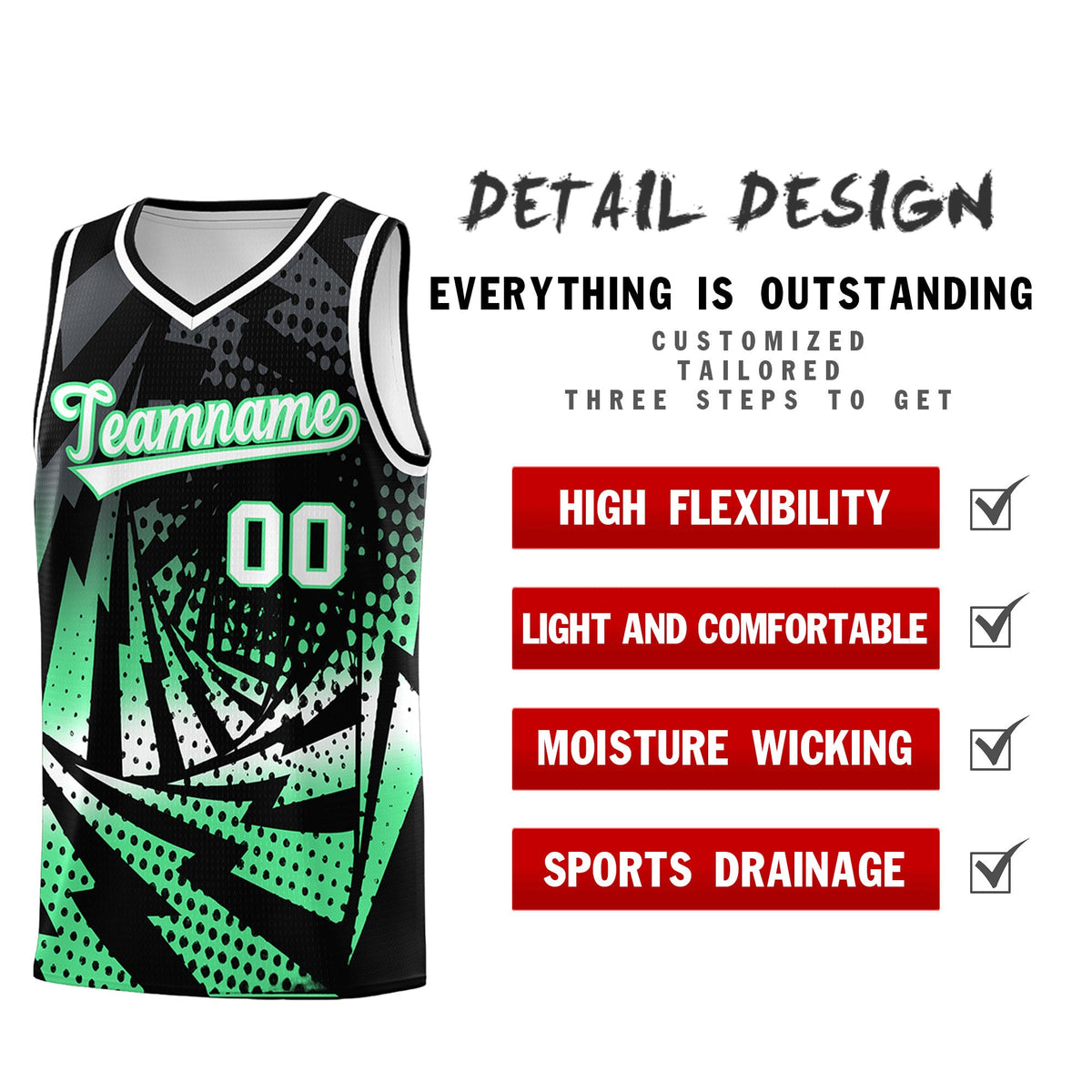 Custom Youth Basketball Jerseys Black Green Lightning Design Halftone Personalized Uniforms