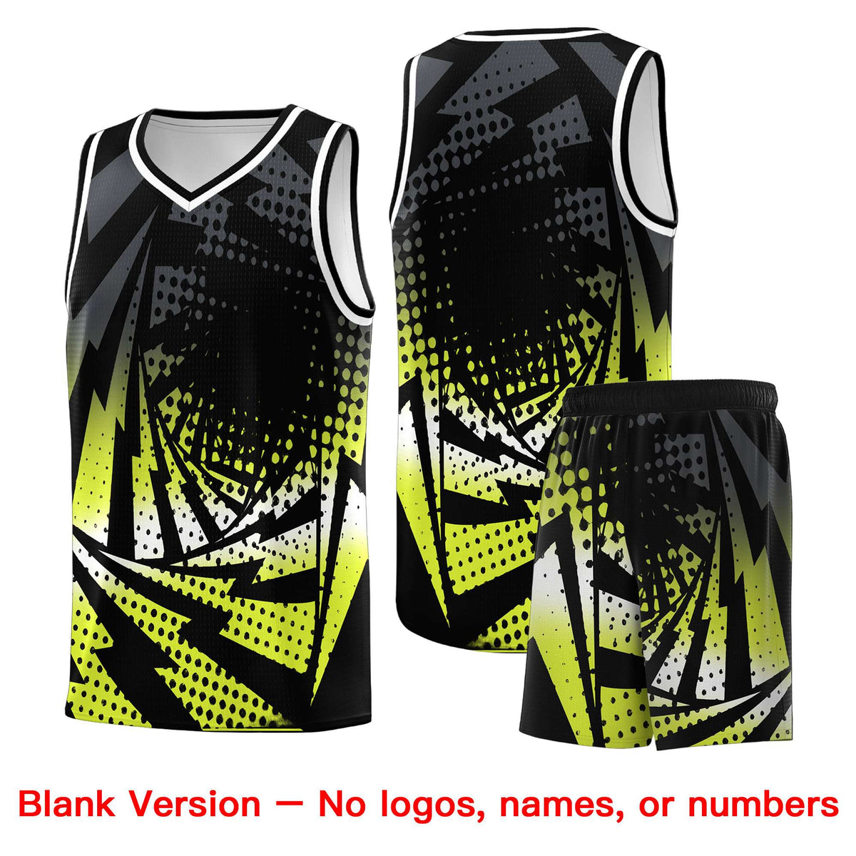 Custom Youth Basketball Jerseys Black Fluorescent Green Lightning Halftone Personalized Team Uniforms