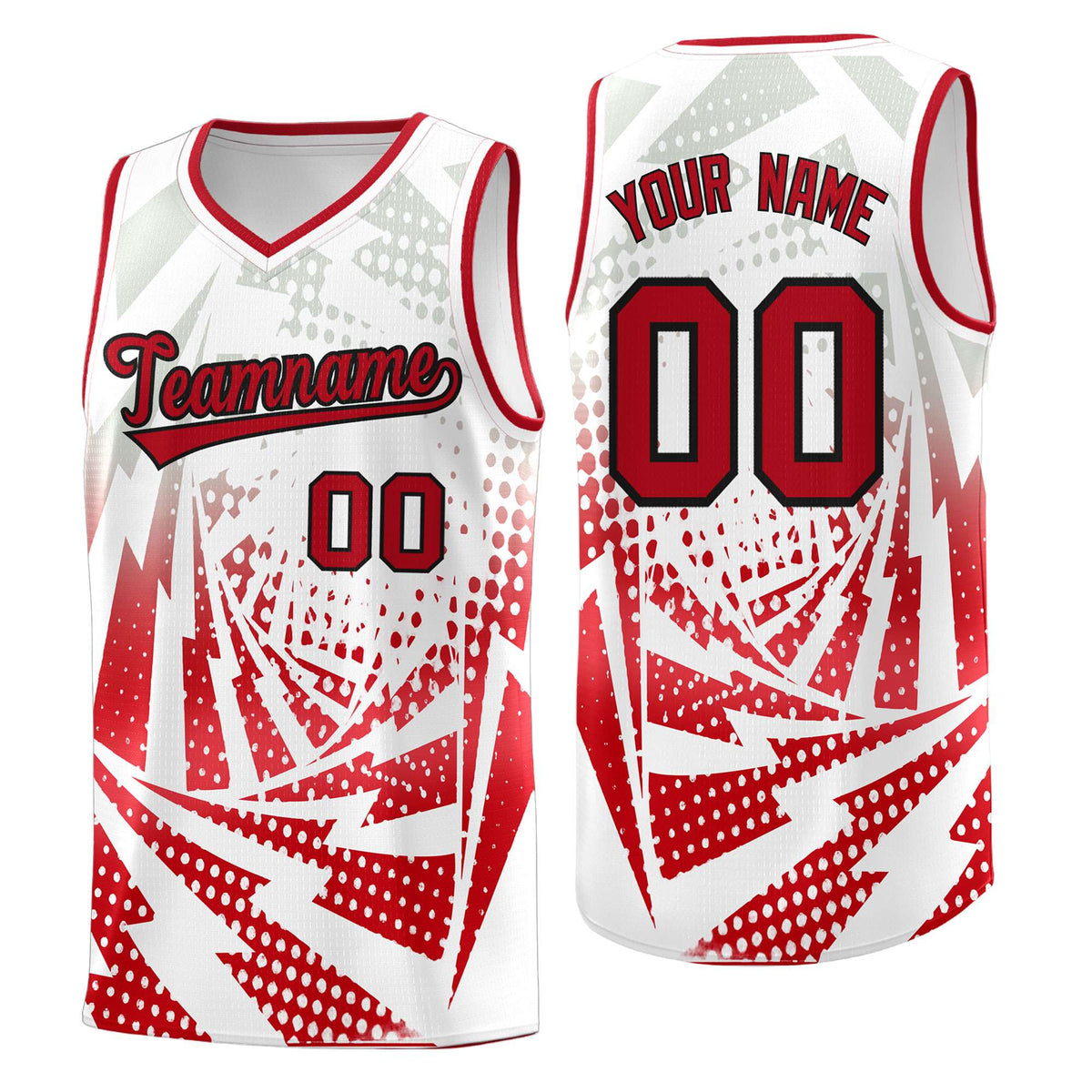 Custom Youth Basketball Jerseys White Red Lightning Halftone Personalized Team Uniforms
