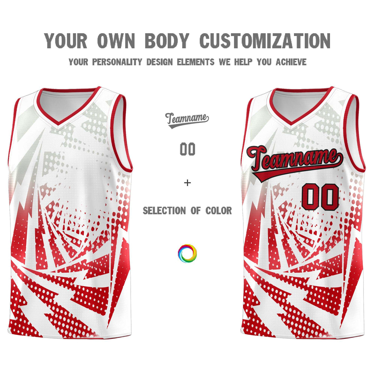 Custom Youth Basketball Jerseys White Red Lightning Halftone Personalized Team Uniforms