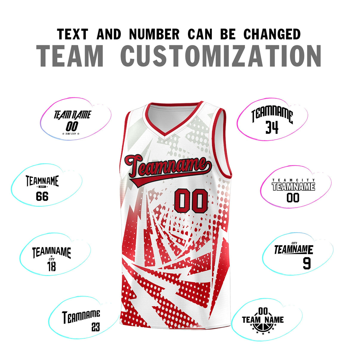 Custom Youth Basketball Jerseys White Red Lightning Halftone Personalized Team Uniforms