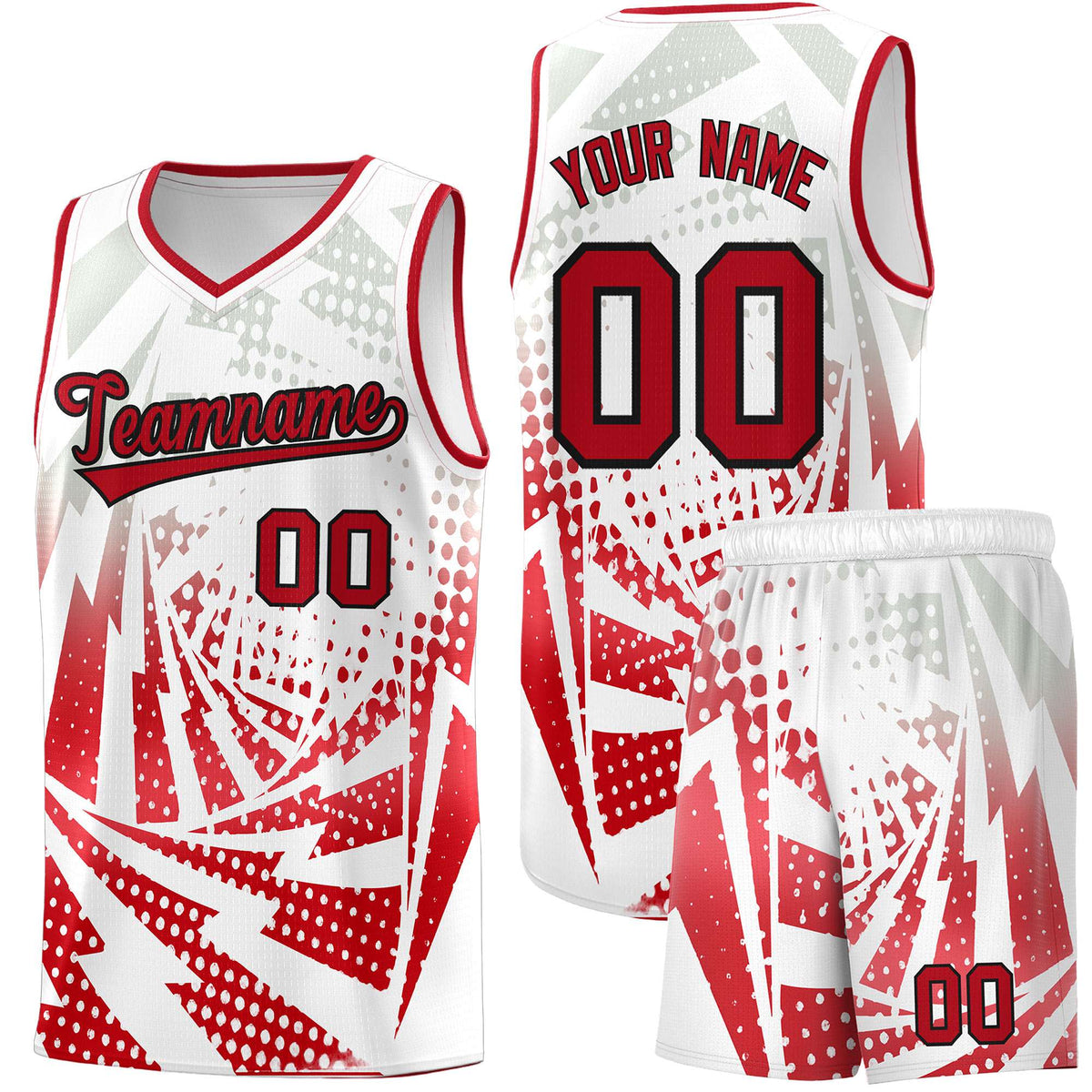 Custom Youth Basketball Jerseys White Red Lightning Halftone Personalized Team Uniforms