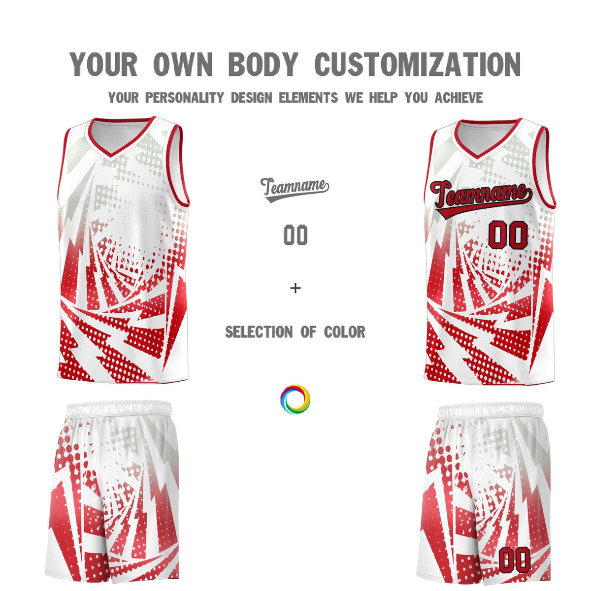 Custom Youth Basketball Jerseys White Red Lightning Halftone Personalized Team Uniforms