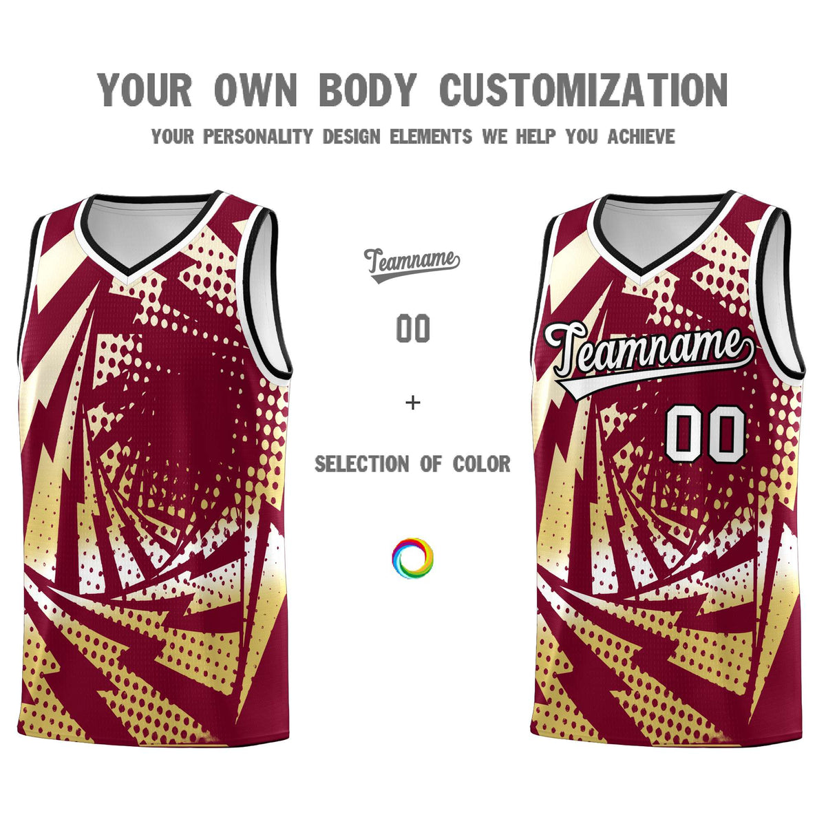 Custom Youth Basketball Jerseys Crimson Old Gold Lightning Design Halftone Personalized Uniforms