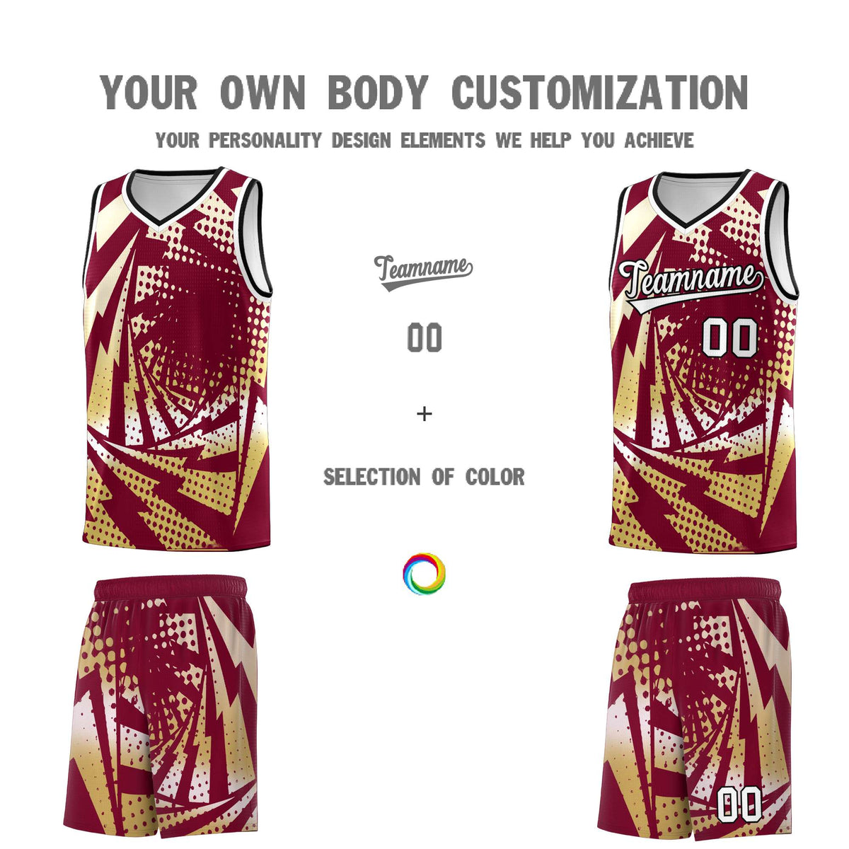 Custom Youth Basketball Jerseys Crimson Old Gold Lightning Design Halftone Personalized Uniforms
