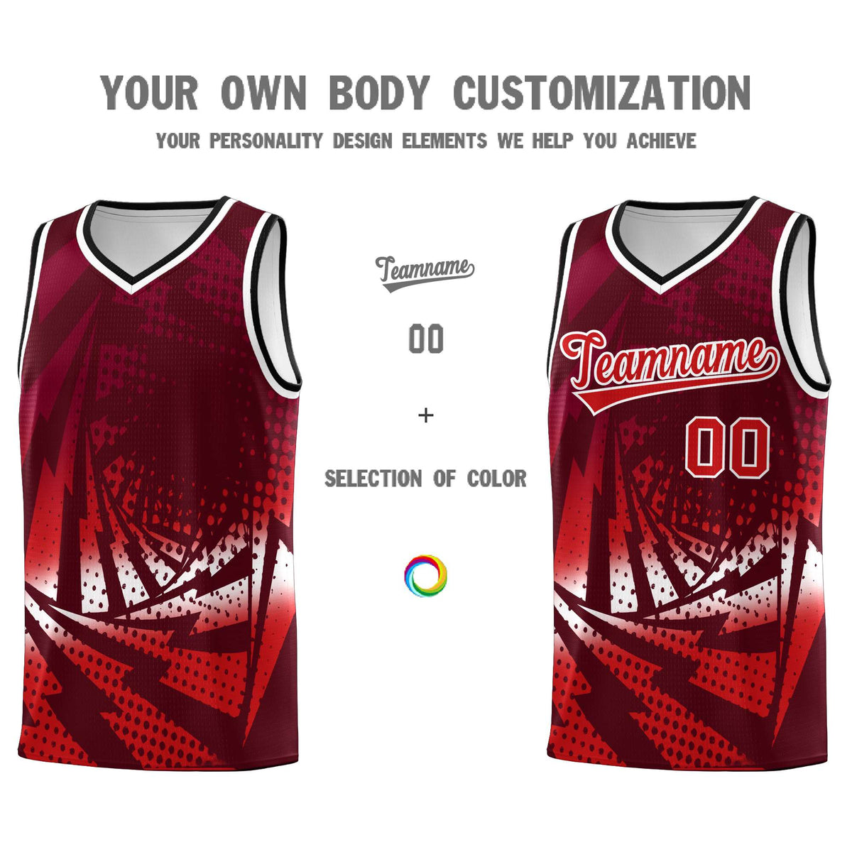 Custom Youth Basketball Jerseys Maroon Red Lightning Halftone Personalized Team Uniforms