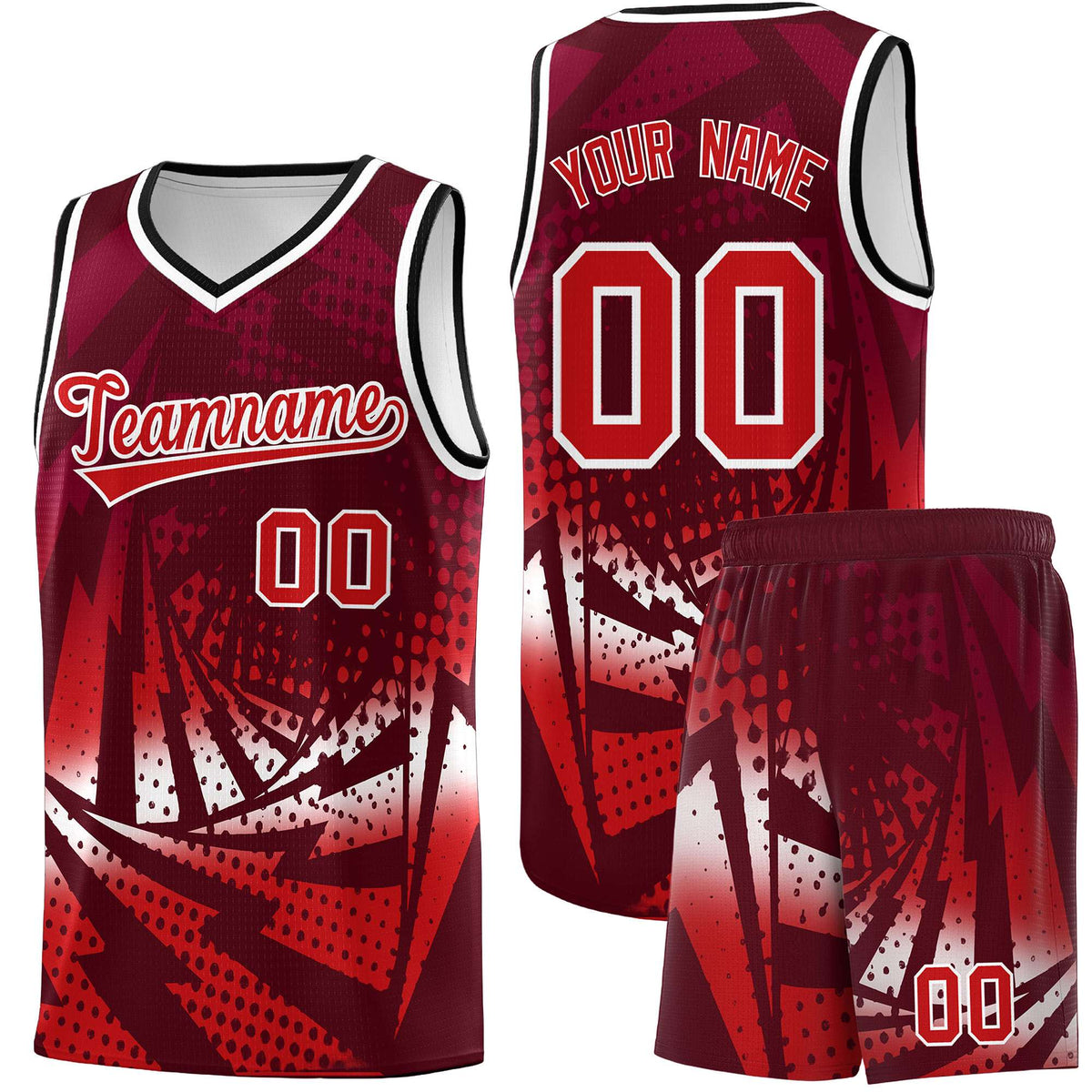 Custom Youth Basketball Jerseys Maroon Red Lightning Halftone Personalized Team Uniforms