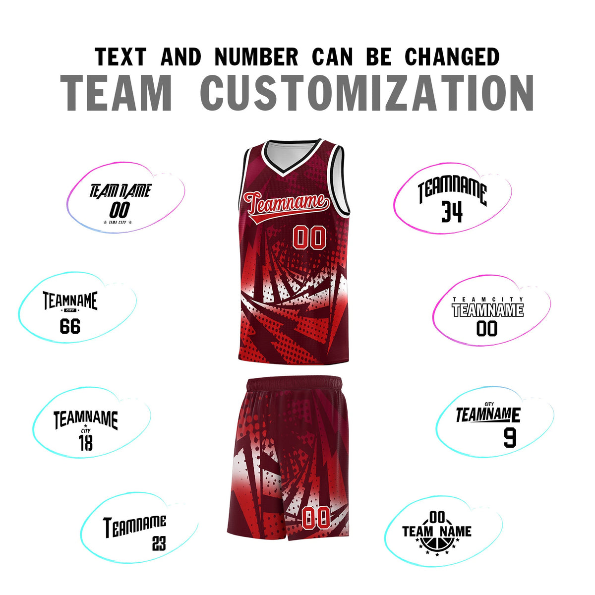 Custom Youth Basketball Jerseys Maroon Red Lightning Halftone Personalized Team Uniforms